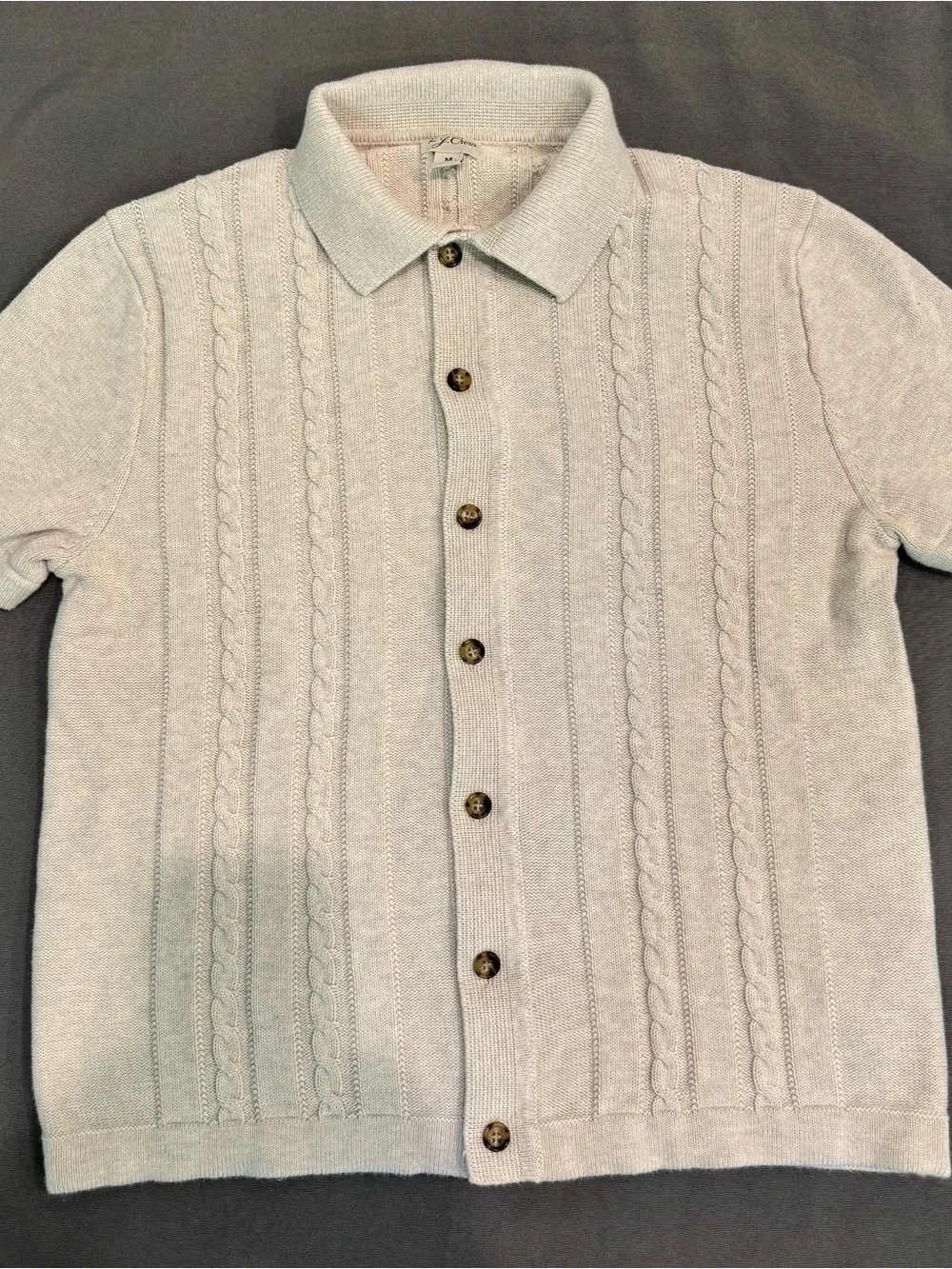 J. Crew Men's Cream Cable Knit Polo-Collar Button Front Sweater Summer Casual M